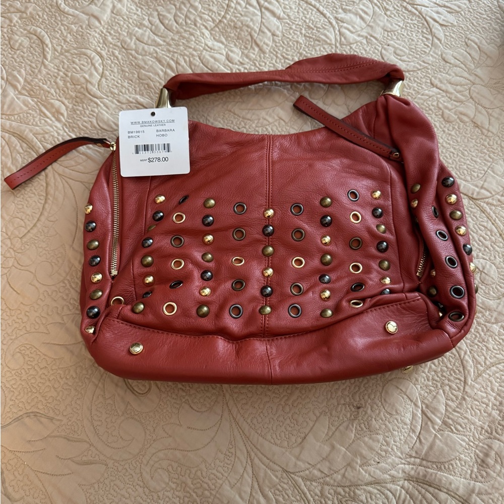 B. Makowsky Red/brick color Studded Shoulder Bag